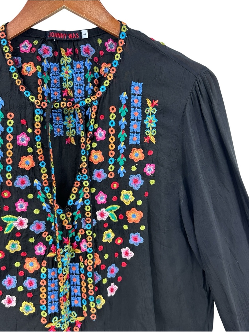 JOHNNY WAS Embroidered Tunic Top Blouse Sheer Black - Picture 3 of 8